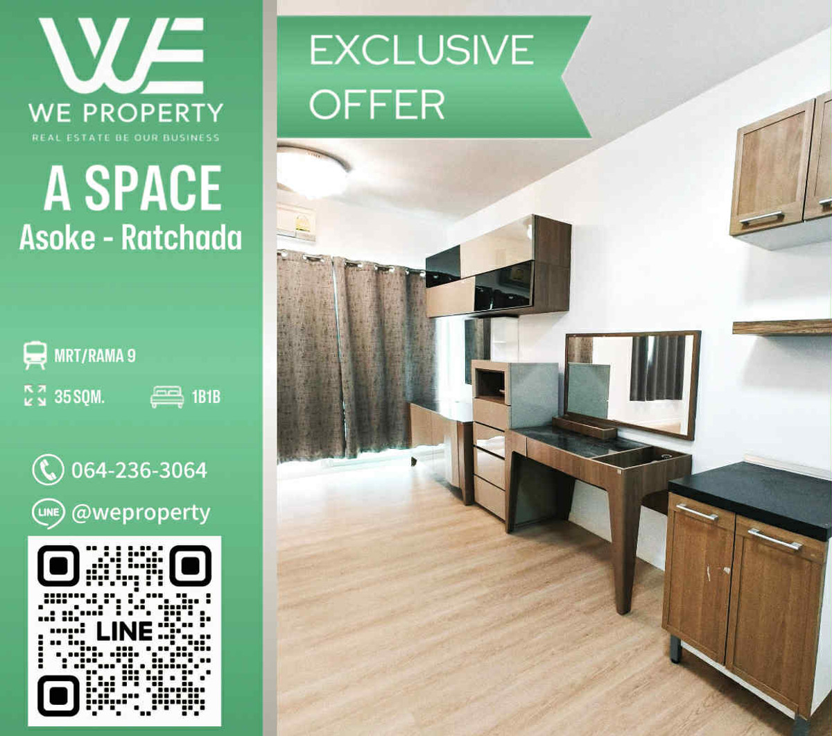 For SaleCondoRama9, Petchburi, RCA : 1BedSouth wind is good Best price!!⭐A Space Asoke - Ratchada (A Space Asoke - Ratchada)