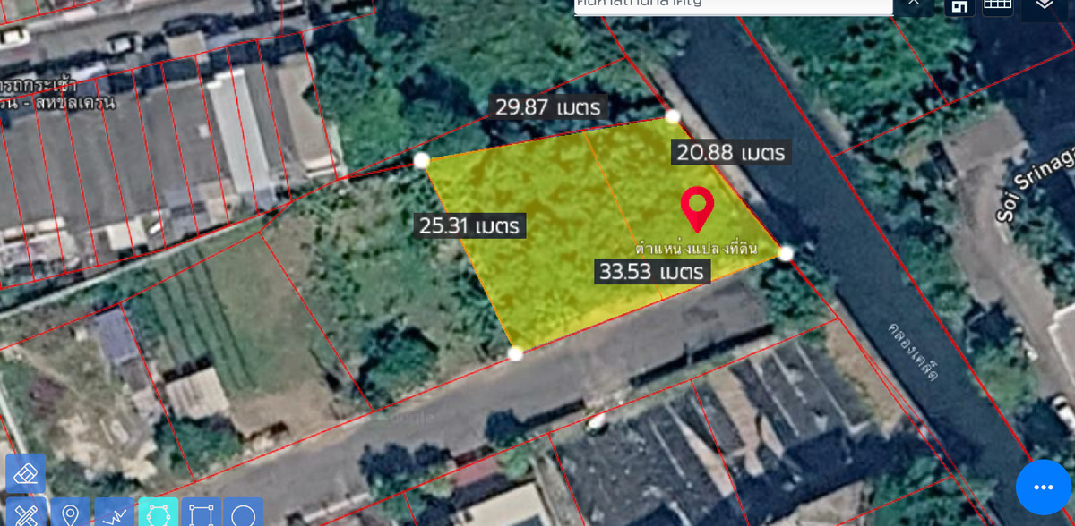 For SaleLandBangna, Bearing, Lasalle : Empty land for sale, area 173.8 square meters, in Srinakarin Park Village. Beautiful rectangular plot, easy to lay out, width 33 meters, depth 25 meters.