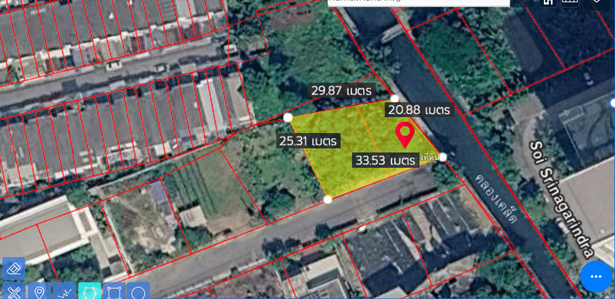 For SaleLandBangna, Bearing, Lasalle : Empty land for sale, area 173.8 square meters, in Srinakarin Park Village. Beautiful rectangular plot, easy to lay out, width 33 meters, depth 25 meters.