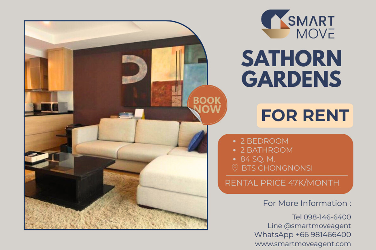 For RentCondoSathorn, Narathiwat : 🔥 For Rent !! big size, rare item, Good location !! 🔥 Code C20230203730..........Sathorn Gardens, 2 bedroom, 2 bathroom, furnished, ready to move in📣📣