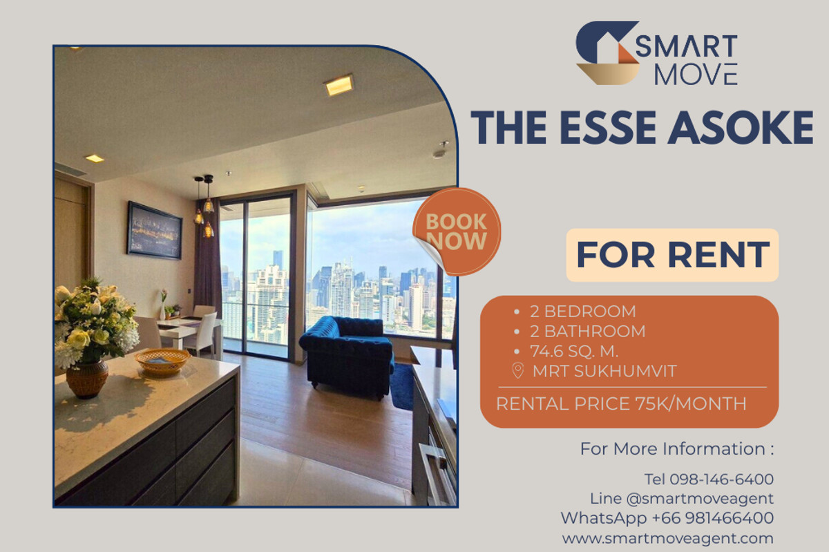 For RentCondoSukhumvit, Asoke, Thonglor : 🔥 For Rent !! prime area, high floor 33++, city view, Parking for 2 cars !! 🔥 Code C20221210772..........The Esse Asoke, 2 bedroom, 2 bathroom, furnished, ready to move in📣📣