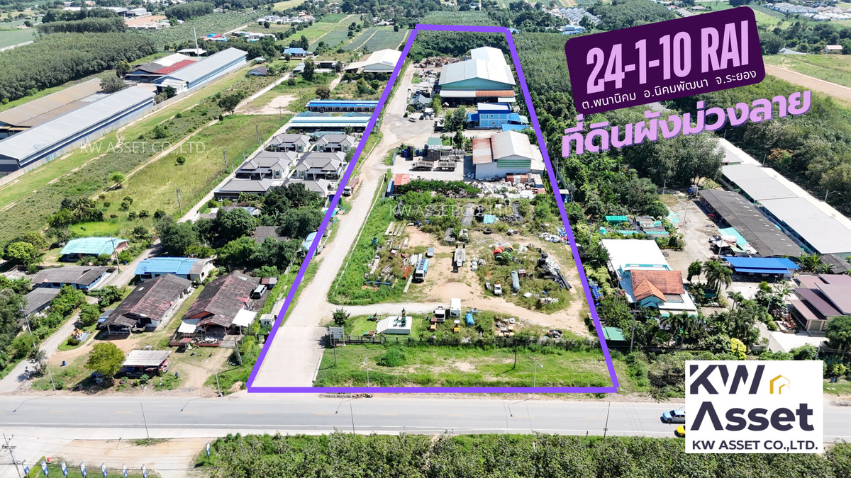 For SaleFactoryRayong : Factory for sale with land 24-1-10 rai with factory certificate 4 105, 53(5) Location Phananikom Subdistrict, Nikhom Phatthana District, Rayong Province 🟪Purple pattern land #KWASSET
