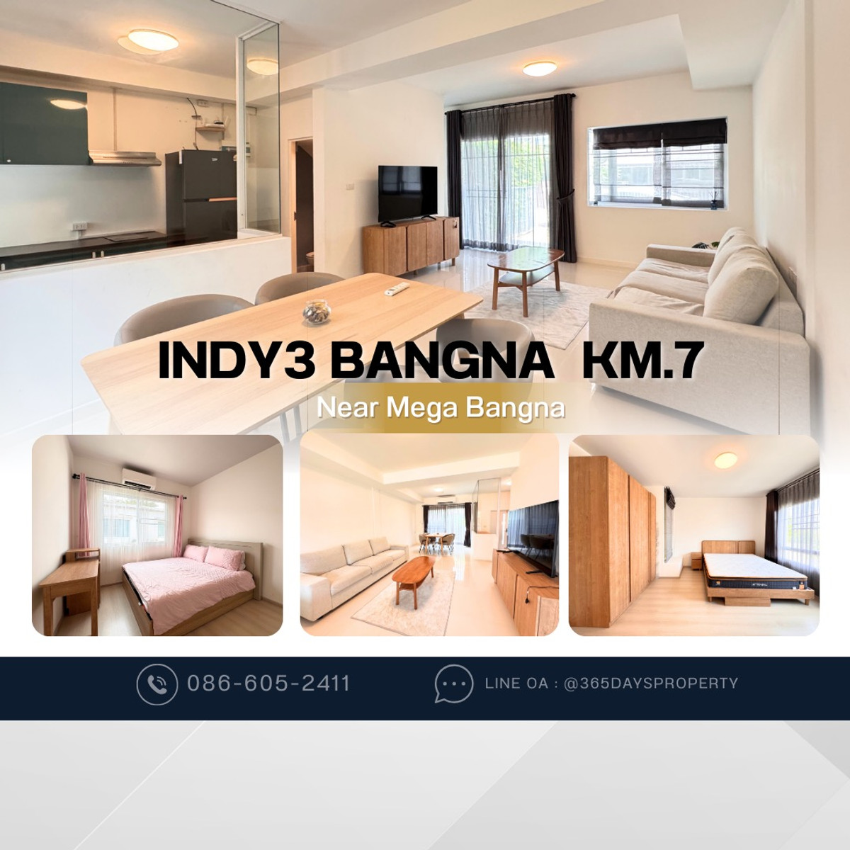 For RentTownhome : 💥ForRent💥3Bed • Indy3 Bangna KM.7 🏡 Near Mega Bangna only 5 mins‼️  🐶 Pet Friendly* Ready to move in ‼️ Fully Furnished ✨