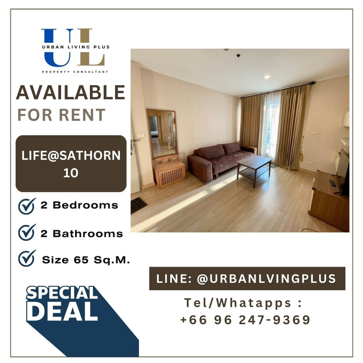 For RentCondoSathorn, Narathiwat : ( UL2502051 ) Tel/Line 096-247-9369✨ FOR RENT LIFE@SATHORN SOI 10 / 2 bedroom , 2 bathroom , 65 Sq.M. Ready to move in 💥💥