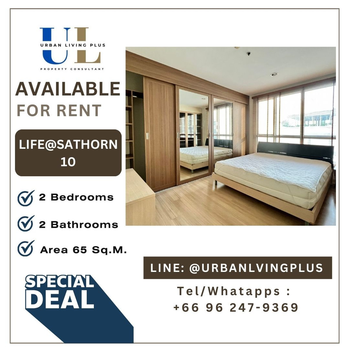 For RentCondoSathorn, Narathiwat : ( UL2405274 ) Tel/Line 096-247-9369✨ FOR RENT LIFE@SATHORN SOI 10 / 2 bedroom , 2 bathroom , 65 Sq.M. Ready to move in 💥💥