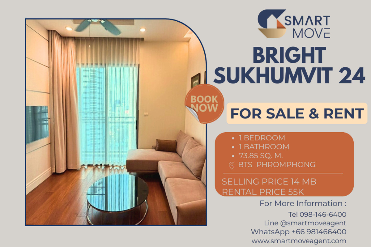CondoSukhumvit, Asoke, Thonglor : 🔥 For Sale - Rent !! luxury project !! 🔥 Code C20260100057..........Bright Sukhumvit 24, 1 bedroom, 1 bathroom, high floor 11++, furnished, ready to move in, Special Deal!!📣📣