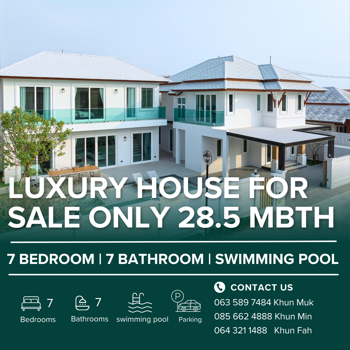 For SaleHousePattaya, Bangsaen, Chonburi : Rare 7-BR Luxury Compound: 2 Buildings & Private Jacuzzi Pool in South Pattaya only 28.5 MTH | Near beach