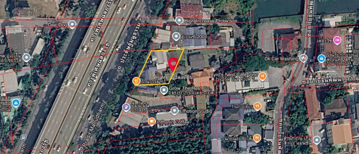 ให้เช่าร้านค้า/ตลาดนัดเลียบทางด่วนรามอินทรา : ให้เช่าที่ดินพร้อมสิ่งปลูกสร้าง ริมถนนประดิษฐ์มนูญธรรม ขนาด 200 ตารางวา แขวงคลองจั่น เขตบางกะปิ กทม. ให้เช่า 250,000 บาท/ เดือน