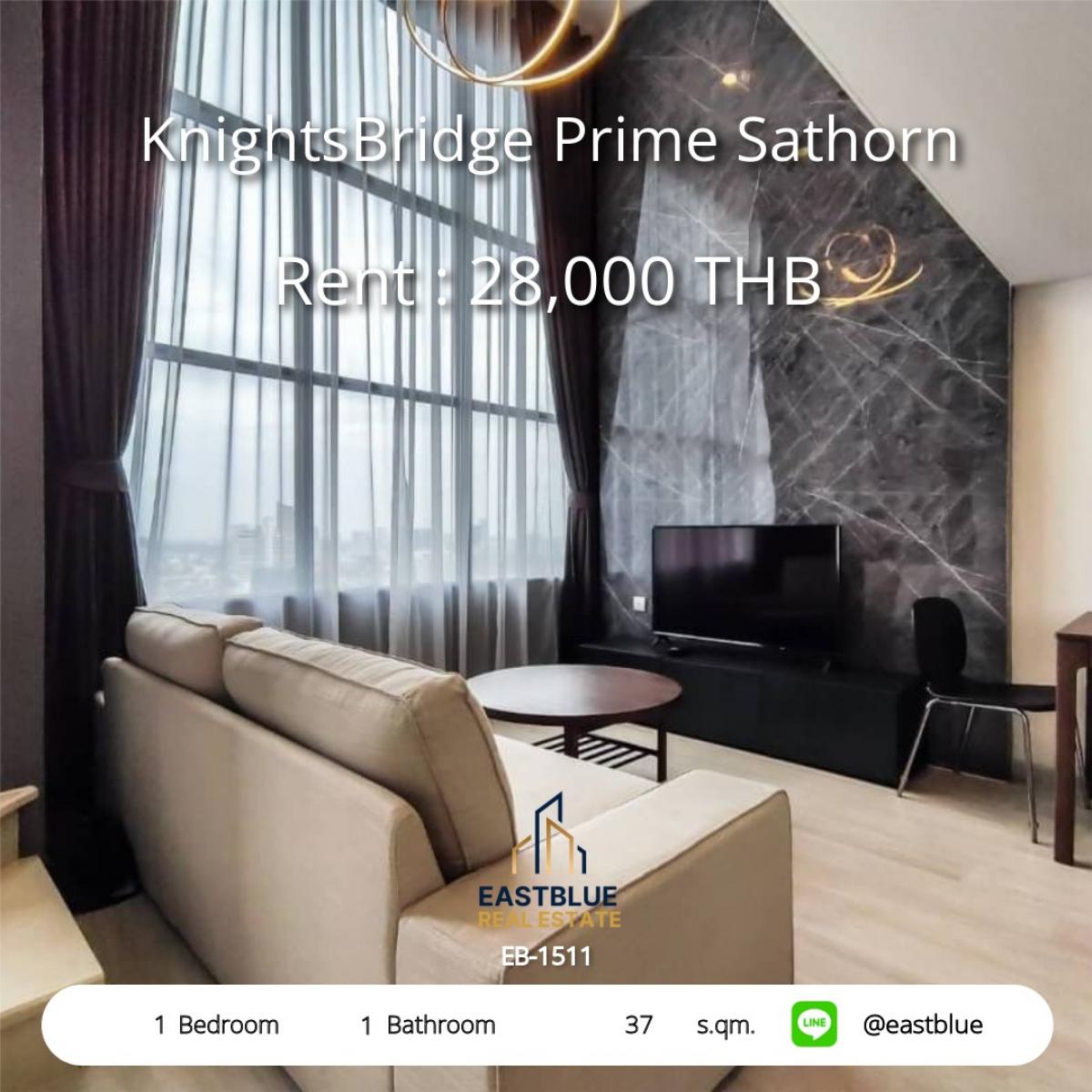 For RentCondoSathorn, Narathiwat : Rent a condo at KnightsBridge Prime Sathorn, 1 bedroom, 37 sqm, in the city center
near BTS Chong Nonsi for only 28,000 Baht/month!