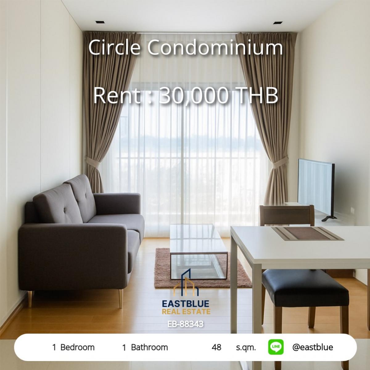 For RentCondoRama9, Petchburi, RCA : Condo in the city center Circle Condominium 1 bedroom 48 sqm. for rent at only 30,000 baht/month!
Near BTS/MRT convenient for all travel with complete facilities!