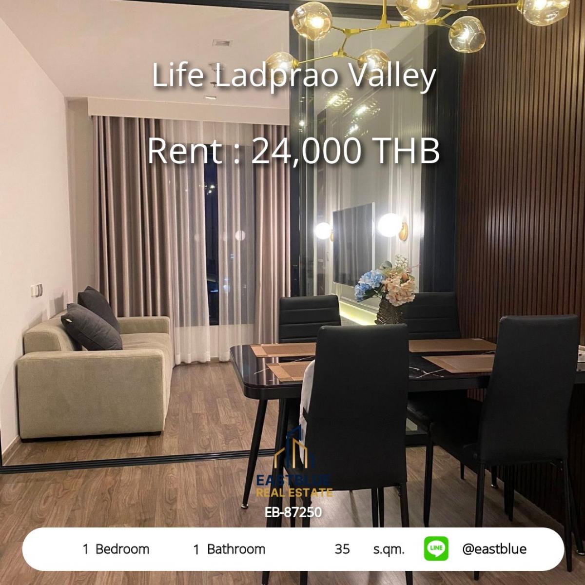 For RentCondoLadprao, Central Ladprao : For rent: Life Ladprao Valley condo, 1 bedroom, 35 sqm, near BTS/MRT
Only 24,000 Baht/month, fully equipped with amenities!
