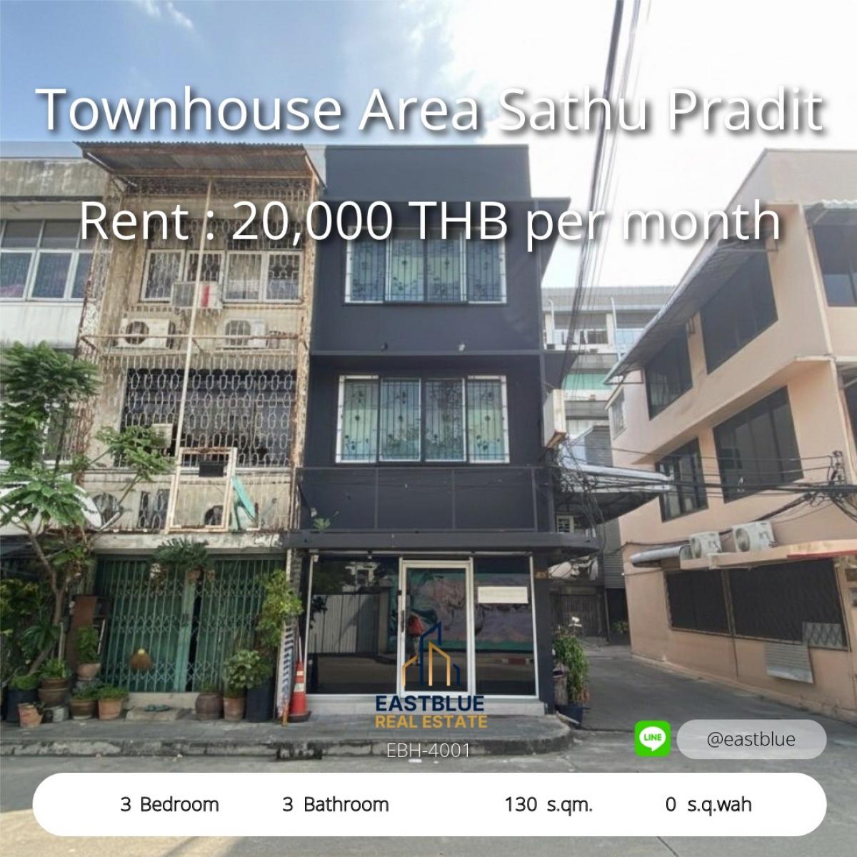 For RentTownhomeRama3 (Riverside),Satupadit : 06/02/2026, Townhome for rent, 3 bedrooms, in the heart of Sathorn, only 20,000 baht/month. 
Spacious space Close to the BTS and main road.