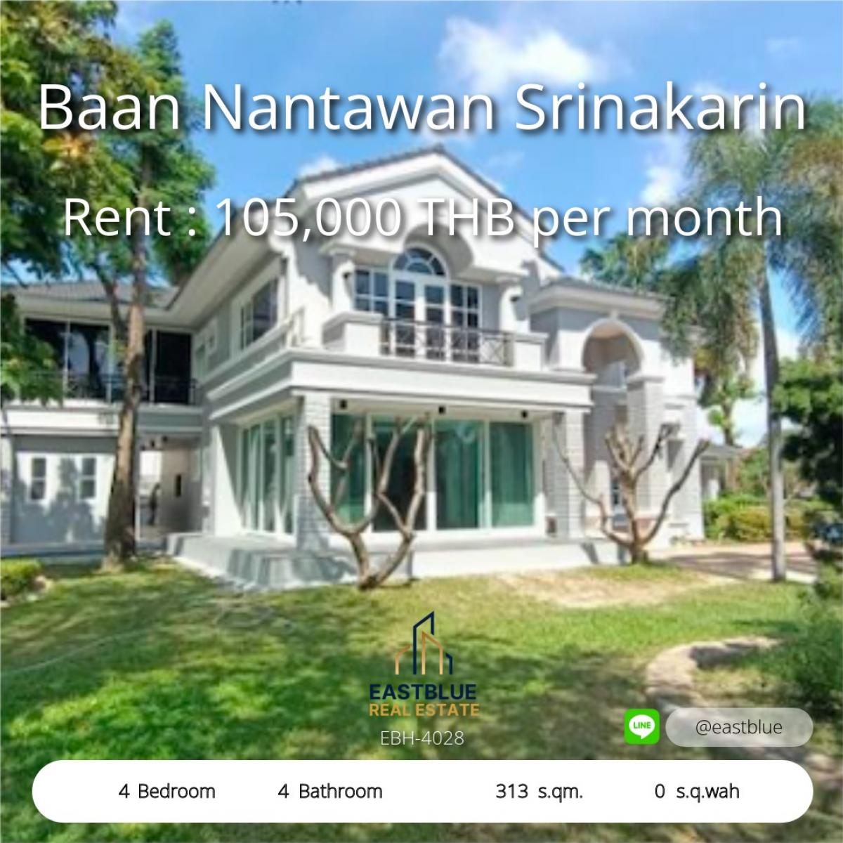 For RentHouseSamut Prakan,Samrong : 06/02/2026, Luxury house, 4 bedrooms, 4 bathrooms, in the heart of Srinakarin. 
Rent for only 105,000 baht per month, meeting every lifestyle need.
