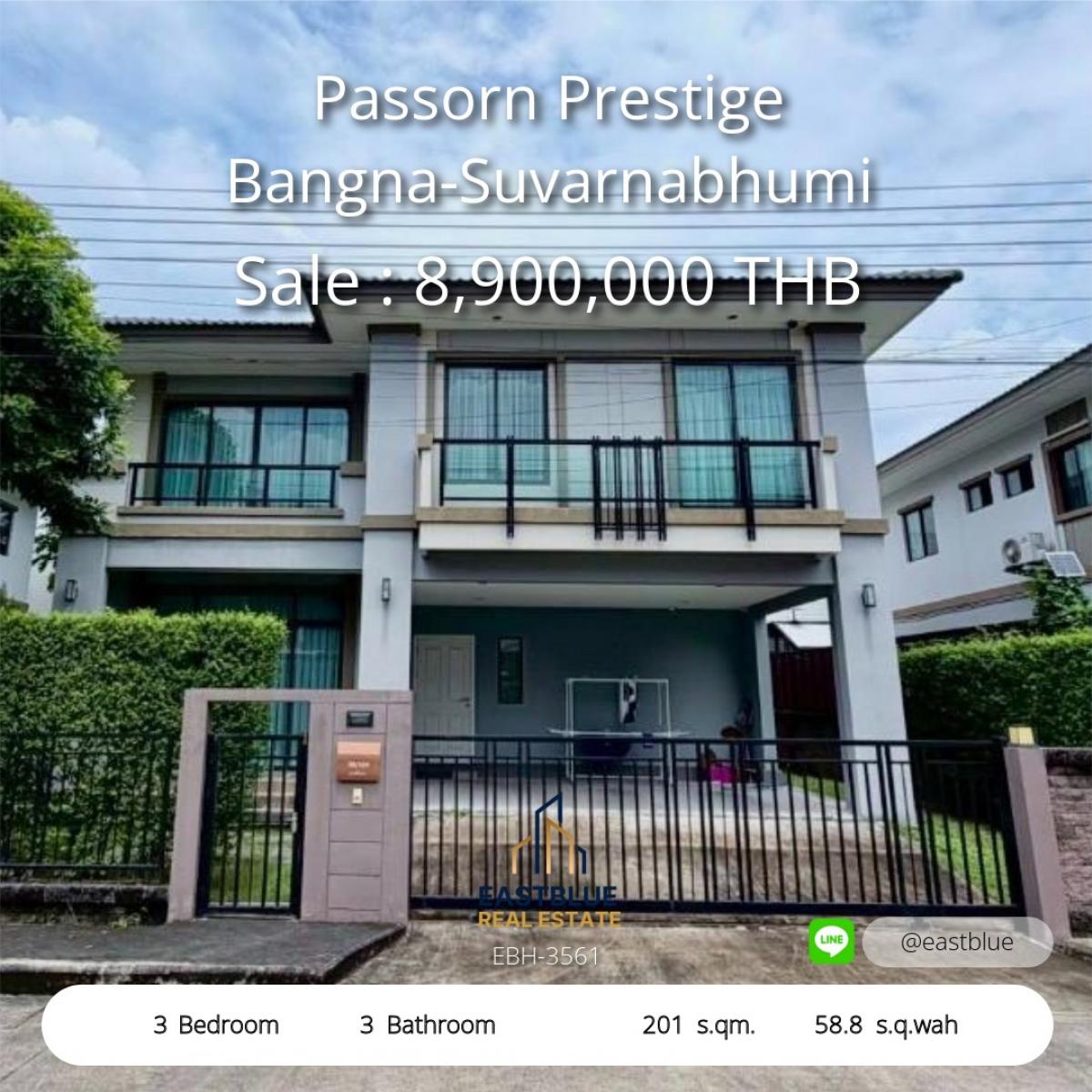 ขายบ้านพัฒนาการ ศรีนครินทร์ : 12/02/2026, บ้านหรู 3 ห้องนอน ใกล้สนามบินสุวรรณภูมิ ลงทุนหรืออยู่อาศัย เริ่ม 8.9 ล้าน 
Passorn Prestige Bangna-Suvarnabhumi พื้นที่กว้าง 201 ตร.ม. พร้อมเช่าเดือนละ 55,000 บาท