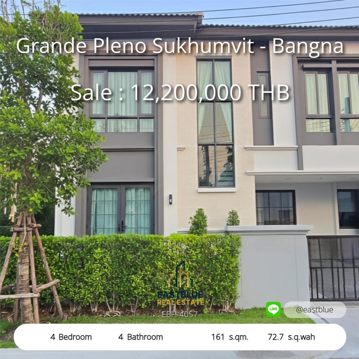 ขายบ้านสมุทรปราการ สำโรง : 12/02/2026, บ้านแปลงมุม Grande Pleno สุขุมวิท-บางนา จอดรถ 4 คัน 
เช่า 95,000 บาท/เดือน ขาย 12.2 ล้าน พร้อมสิ่งอำนวยความสะดวกครบ!
