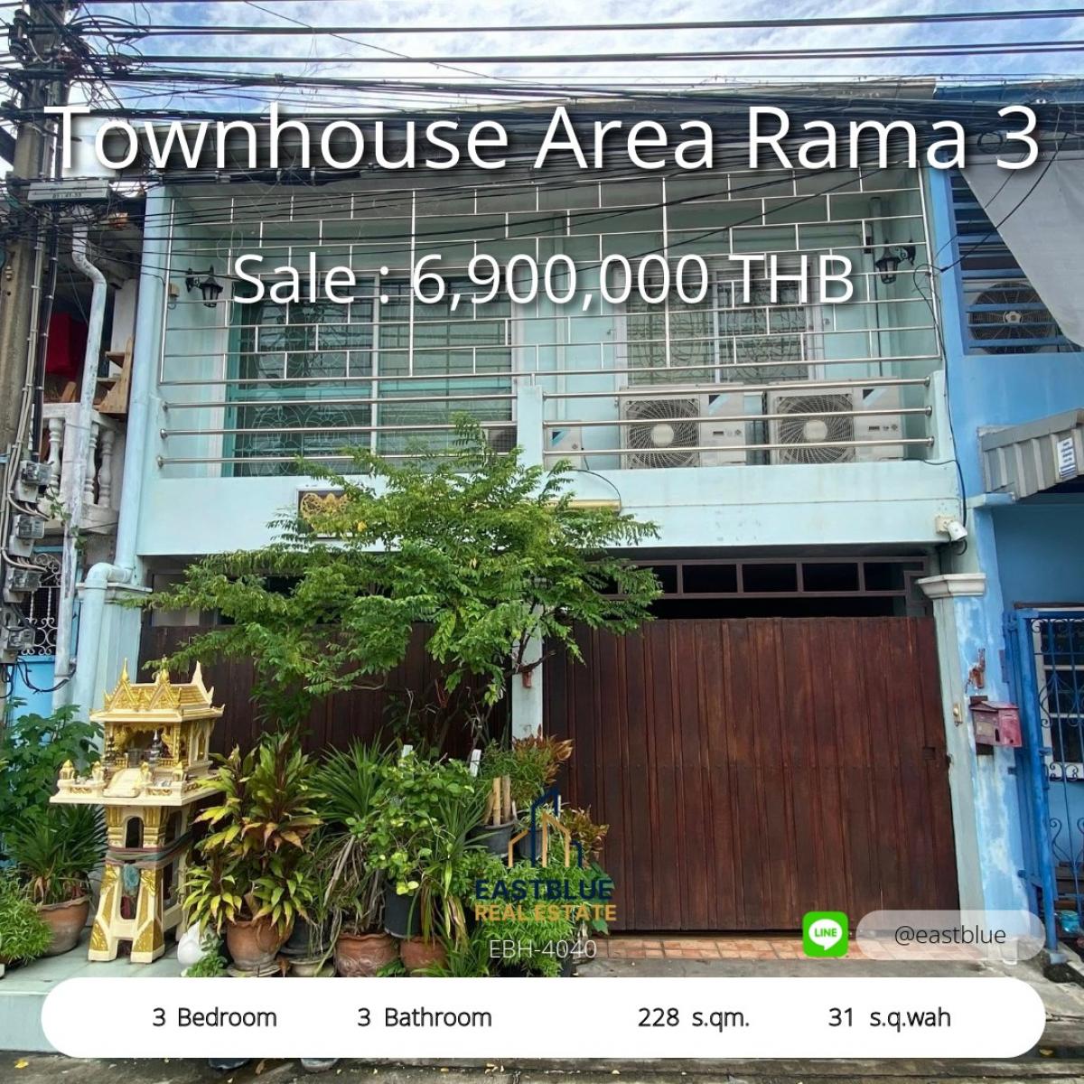 For SaleTownhomeRama3 (Riverside),Satupadit : 06/02/2026, Townhome, 3 bedrooms, Rama 3 area, close to popular shopping. 
Attractive price of 6.9 million with a large usable area of 228 sq m.