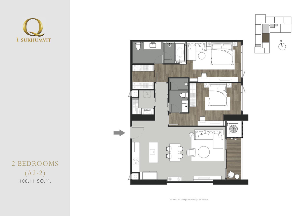 For RentCondoNana, North Nana,Sukhumvit13, Soi Nana : For Rent Q1 Sukhumvit 2beds size 108 sq.m.  Unfurnished**