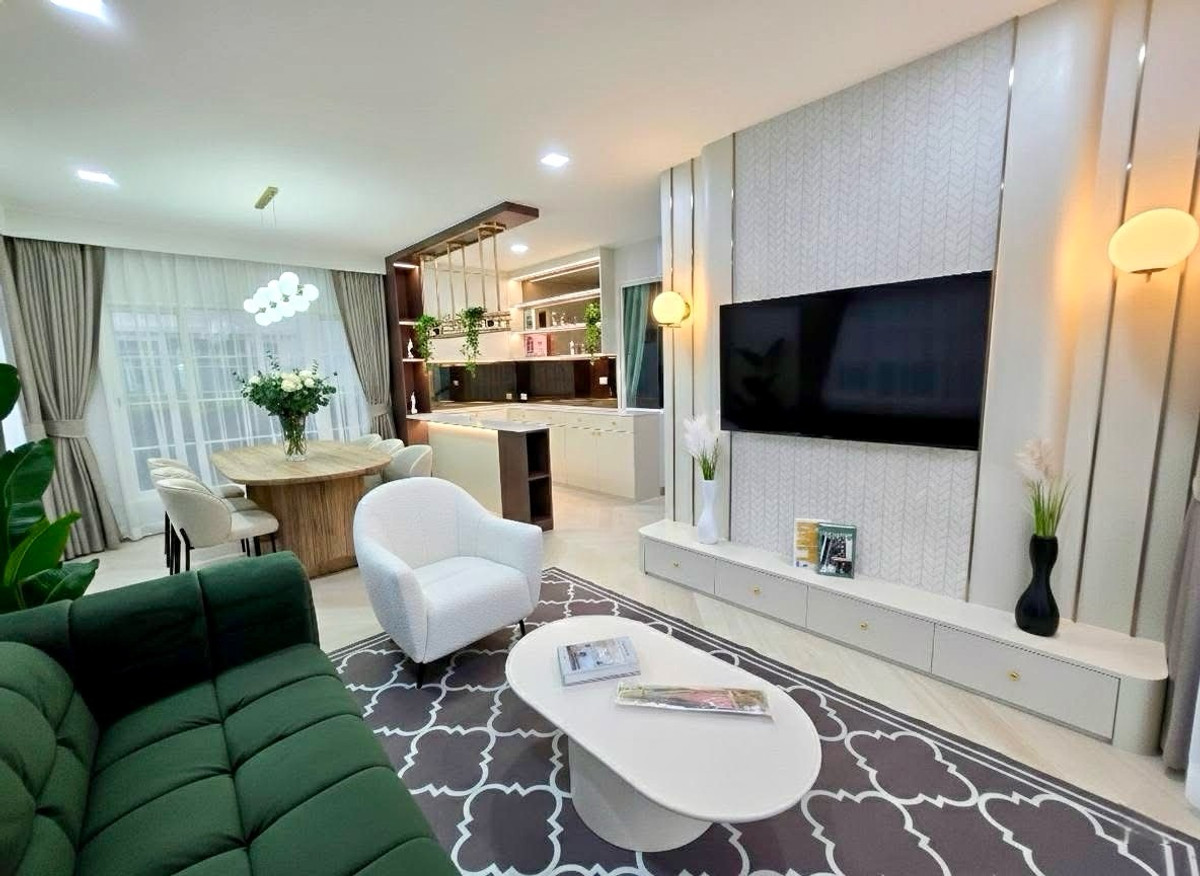 For RentHouseSamut Prakan,Samrong : 🌟For Rent: Detached House at Grandio Bangna KM 5.Two-storey
detached house with 4 bedrooms and 4 bathrooms.Features a private garden and lawn. Fully furnished💥Rental Fee: 85,000 THB/month.