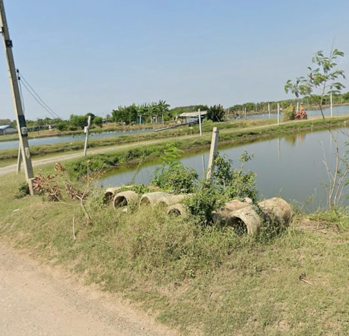 For SaleLandNakhon Pathom : Shrimp pond for sale, 6 rai 1 ngan 40 sq m, road cuts through (has access to water and electricity), 9 hundred thousand per rai, Nakhon Pathom (Don Yai Hom)