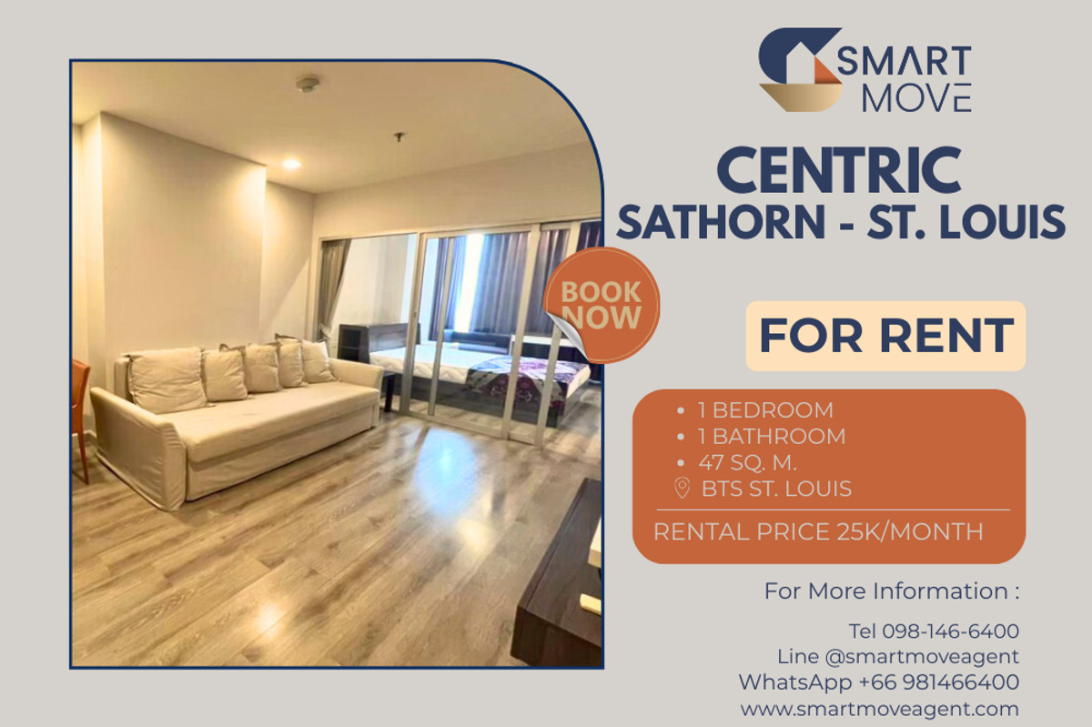 For RentCondoSathorn, Narathiwat : 🔥 For Rent !! high floor 22++, big size !! 🔥 Code C20221200245..........Centric Sathorn - St. Louis, 1 bedroom, 1 bathroom, furnished, ready to move in📣📣