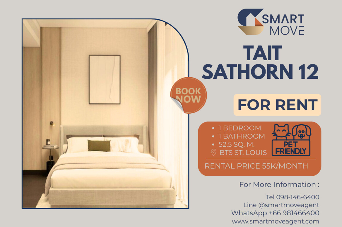 For RentCondoSathorn, Narathiwat : 🔥 For Rent !! Pet friendly, high floor 22++, corner room, rare item !! 🔥 Code C20230104711..........Tait Sathorn 12, 1 bedroom, 1 bathroom, furnished, ready to move in📣📣