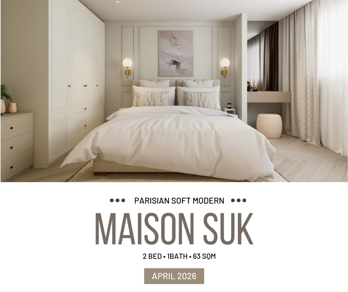 For SaleCondoRatchadapisek, Huaikwang, Suttisan : (Owner) MAISON SUK x Sapphaykaew Tower 63 sq m | 2 bedrooms, 1 bathroom | 24th floor | Newly renovated condo, warm European style. that feels like Boutique Home (Subkaew Tower)