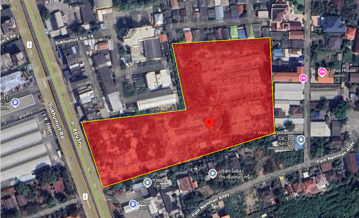 For SaleLandSamut Prakan,Samrong : Land for sale next to Sukhumvit Road. Near BTS Rai Ruea School, prime location, easy access.
