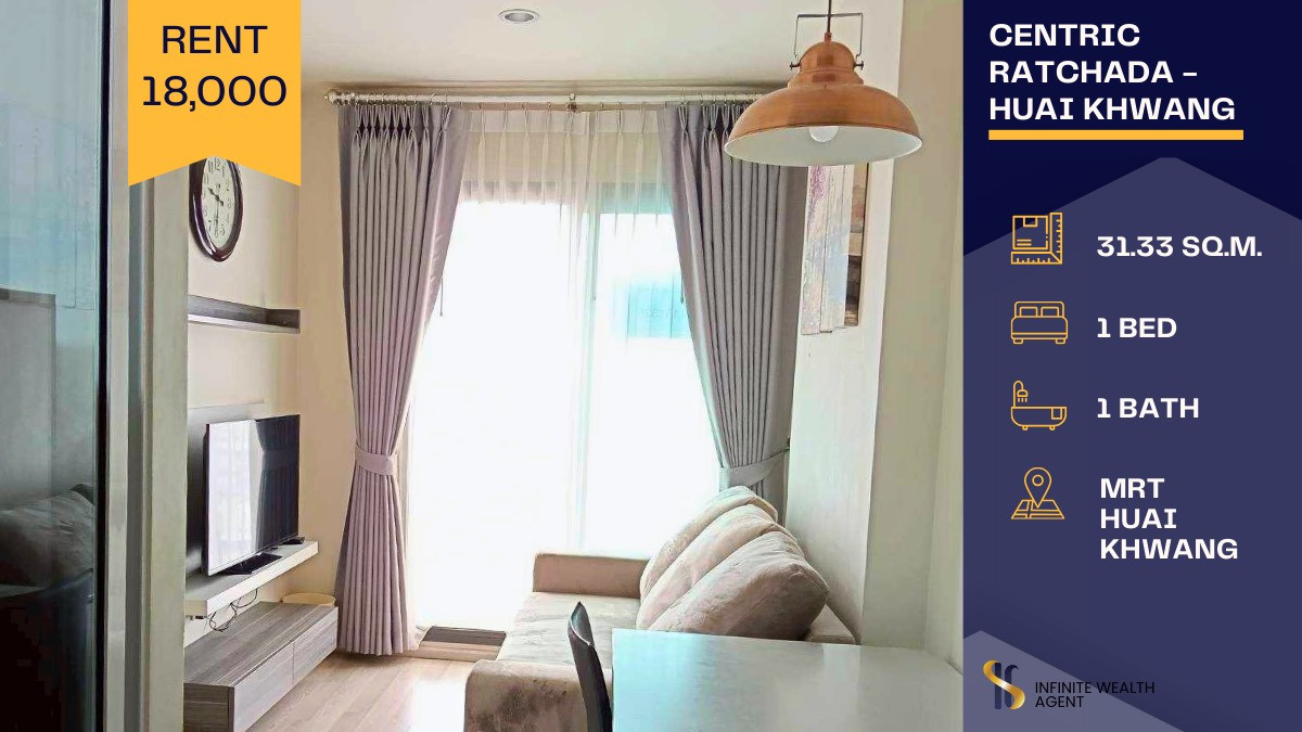 For RentCondoRatchadapisek, Huaikwang, Suttisan : ✨ Centric Ratchada – Huai Khwang ✨ Condo next to 🚆 MRT Huai Khwang — very convenient location📍Beautiful unit, ready to move in 🏠