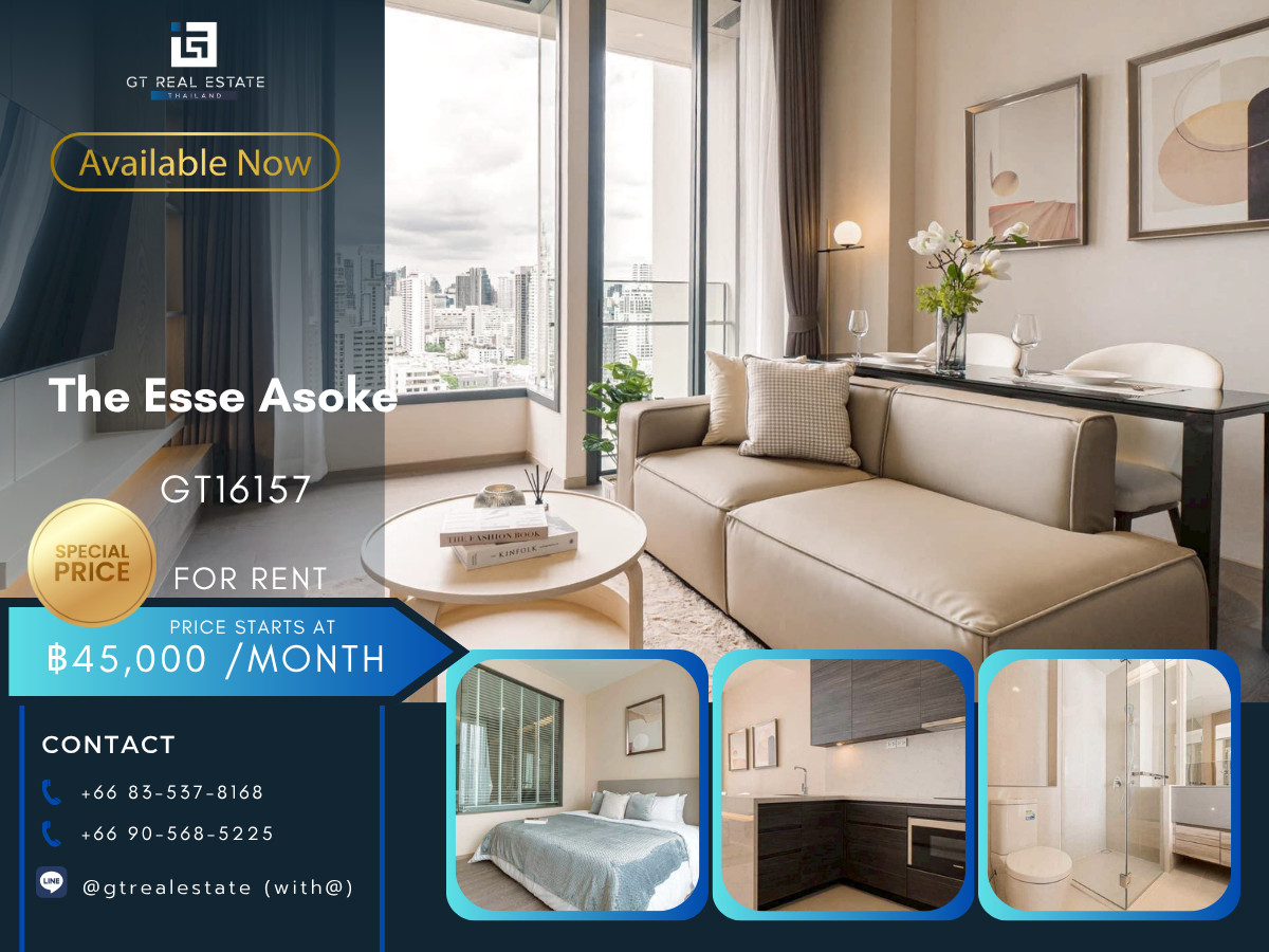 For RentCondoSukhumvit, Asoke, Thonglor : 🏞️ GT16157 | Luxury condo at The Esse Asoke, convenient travel, has a shuttle, very beautifully decorated room. Fully furnished Ready to move in!!