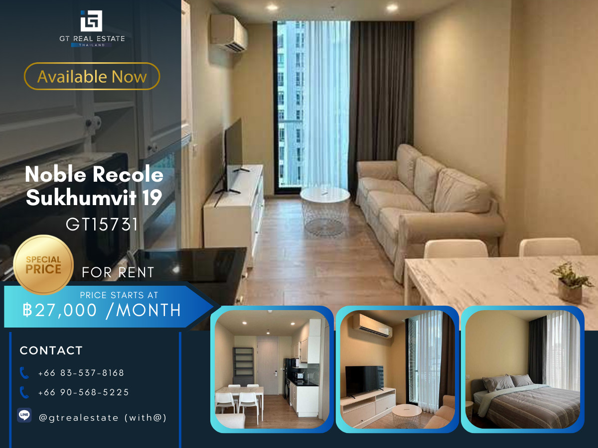 For RentCondoSukhumvit, Asoke, Thonglor : 🔥 GT15731 | Noble Recole Sukhumvit 19 Prime CBD Condominium