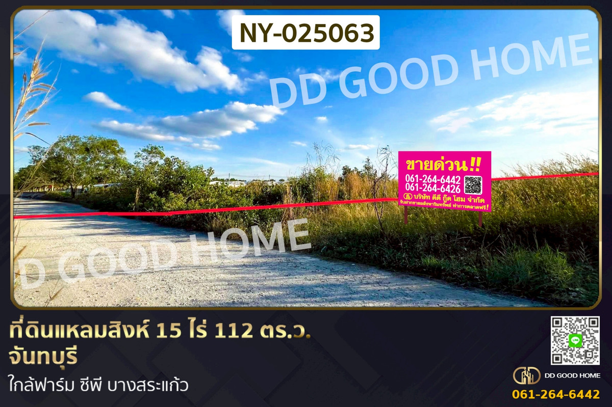 ขายที่ดินจันทบุรี : NY-025063 ที่ดินแหลมสิงห์ 15 ไร่ 112 ตร.ว. จันทบุรี ใกล้ฟาร์ม ซีพี บางสระแก้ว