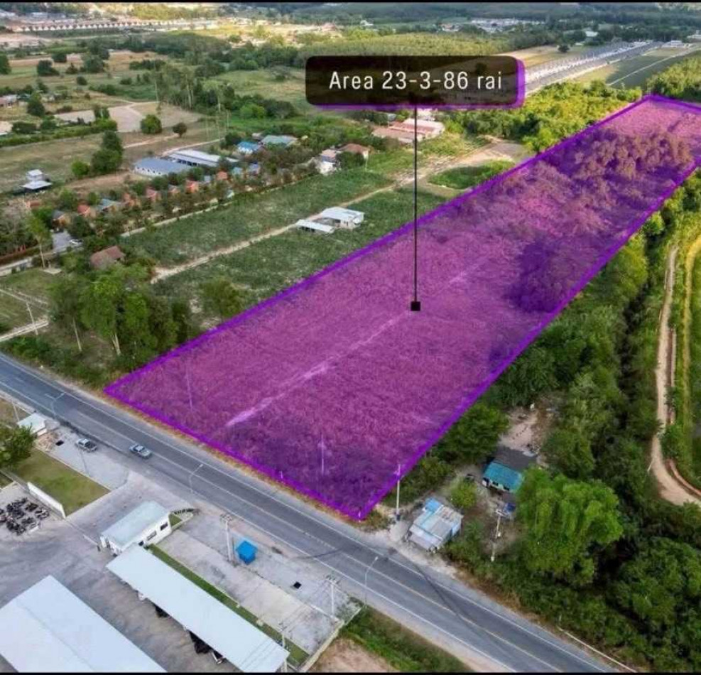 For SaleLandRayong : For sale: Industrial land, 23 rai 3 ngan 86 square wah, Nikhom Phatthana, Rayong. Zoning: Purple (industrial zone).