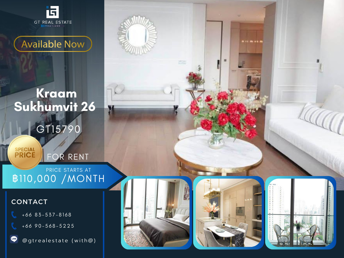ให้เช่าคอนโดสุขุมวิท อโศก ทองหล่อ : ✨ GT15790 | คอนโด  Kraam Sukhumvit 26 เดินทางสะดวก ใกล้รถไฟฟ้าบีทีเอส มีรถรับส่ง ห้องแต่งสวย เฟอร์นิเจอร์ครบ พร้อมอยู่!!