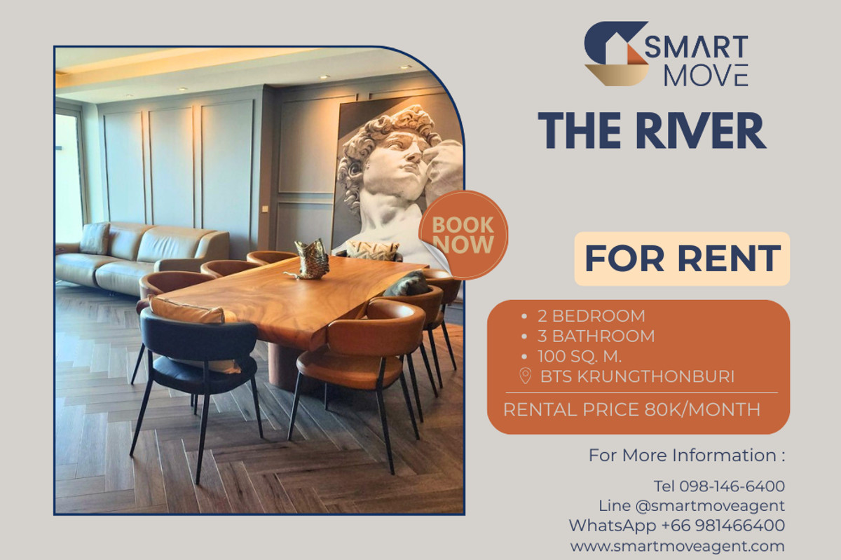 ให้เช่าคอนโดวงเวียนใหญ่ เจริญนคร : 🔥 สำหรับเช่า !! วิวแม่น้ำ, ทำเลทอง, ชั้นสูง 42++ !! 🔥 Code C20230109499.........The River, 2 ห้องนอน, 2 ห้องน้ำ, แต่งครบ, พร้อมเข้าอยู่ 📣📣