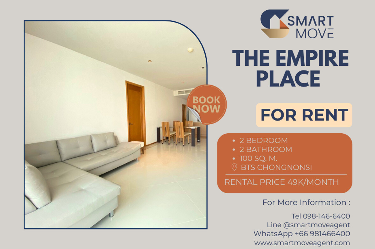 ให้เช่าคอนโดสาทร นราธิวาส : 🔥 สำหรับเช่า !! วิวเมือง, ชั้นสูง 19++, ห้องอยู่ทางทิศตะวันออก !! 🔥 Code C20221201785.........The Empire Place, 2 ห้องนอน, 2 ห้องน้ำ, แต่งครบ, พร้อมเข้าอยู่📣📣