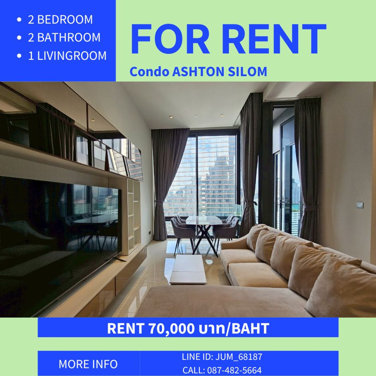 ให้เช่าคอนโดสีลม ศาลาแดง บางรัก : ให้เช่า Ashton Silom 2 ห้องนอน 2 ห้องน้ำ ห้องสวย วิวสวย พร้อมเข้าอยู่!