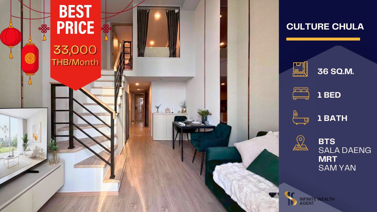 ให้เช่าคอนโดสยาม จุฬา สามย่าน : ✨ ให้เช่า Culture Chula – Rare & Exclusive Residence ✨ คอนโดใหม่พร้อมเข้าอยู่ ทำเลใกล้จุฬา เดินได้จริง! 🎓