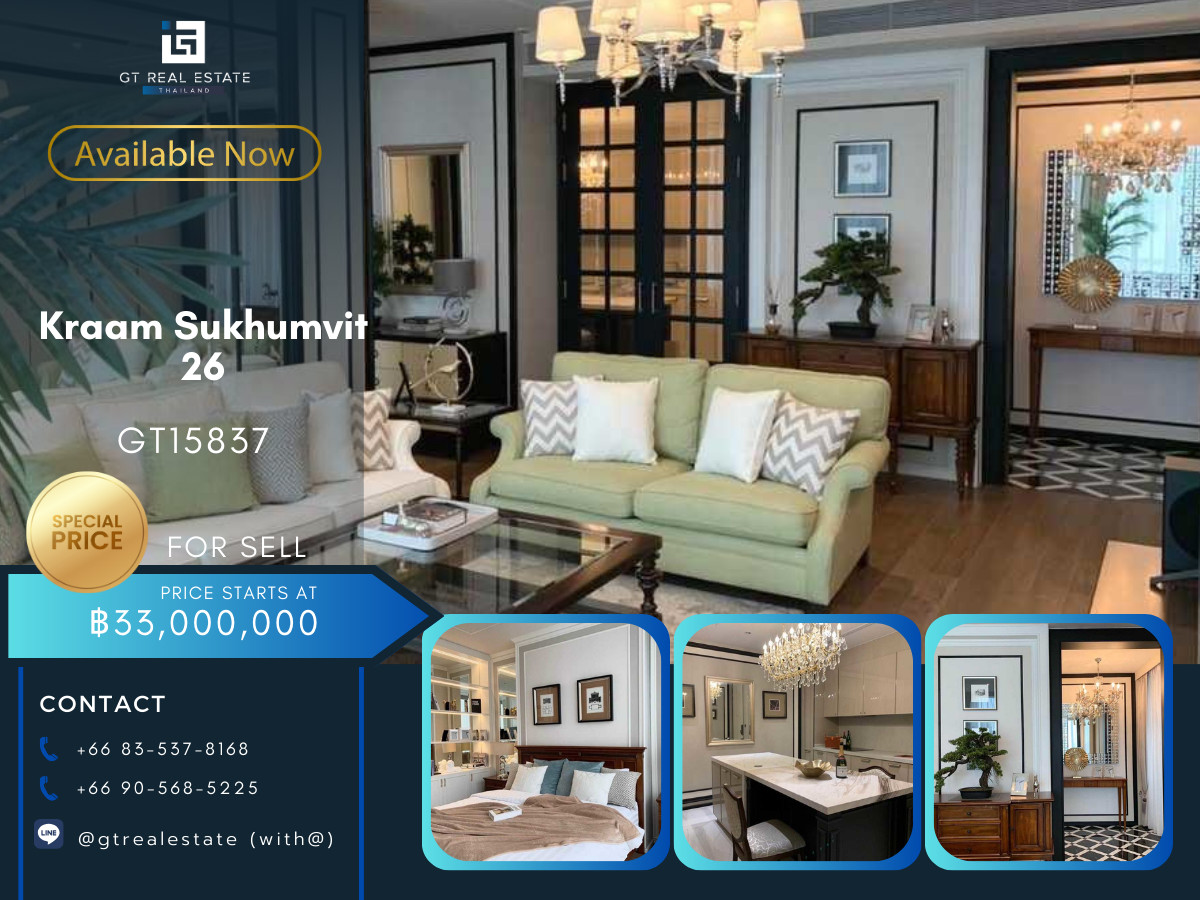 For SaleCondoSukhumvit, Asoke, Thonglor : ✨ GT15837 | Luxury condo for urgent sale at Kraam Sukhumvit 26, convenient travel, close to BTS, shuttle available, beautifully decorated room!!