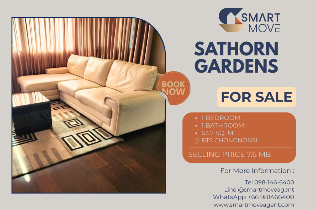 ขายคอนโดสาทร นราธิวาส : 🔥 ขายพร้อมผู้เช่า !! ทำเลดี, ชั้นสูง 20++, พร้อมที่จอดรถ Fixed !! 🔥 Code C20230203696..........Sathorn Gardens, 1 ห้องนอน, 1 ห้องน้ำ, แต่งครบ, ราคาพิเศษ!!📣📣