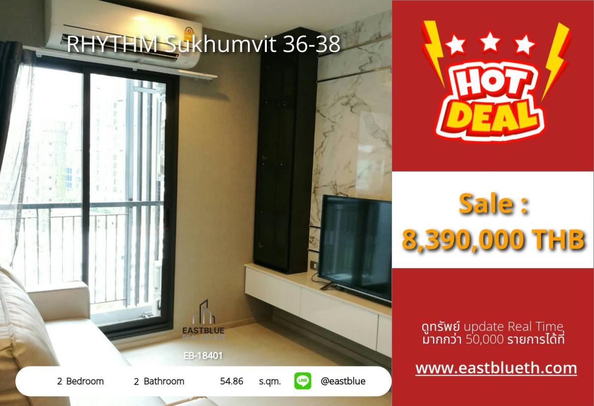 For SaleCondoSukhumvit, Asoke, Thonglor : 19/02/2026, Condo in the heart of Thonglor, 2 bedrooms, ready to move in!
Special price of 8.39 million baht at RHYTHM Sukhumvit 36-38