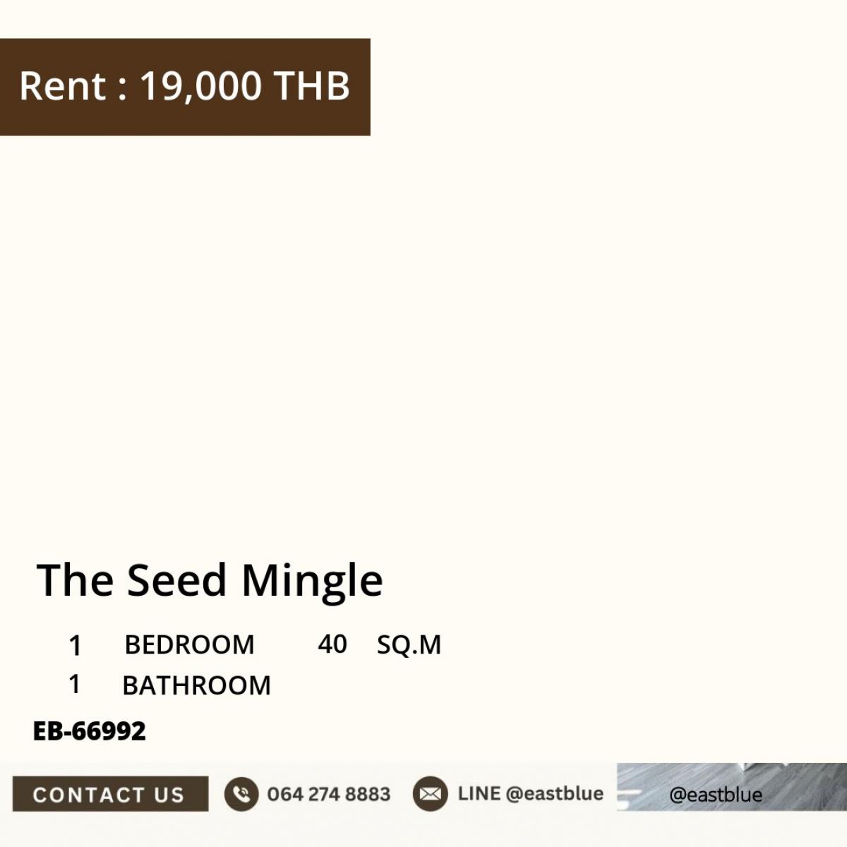 For RentCondoSathorn, Narathiwat : 18/03/2026, For rent The Seed Mingle 1 bedroom near Lumpini BTS
Fully equipped with both a swimming pool and fitness center for only 19,000 baht/month! 0642748883