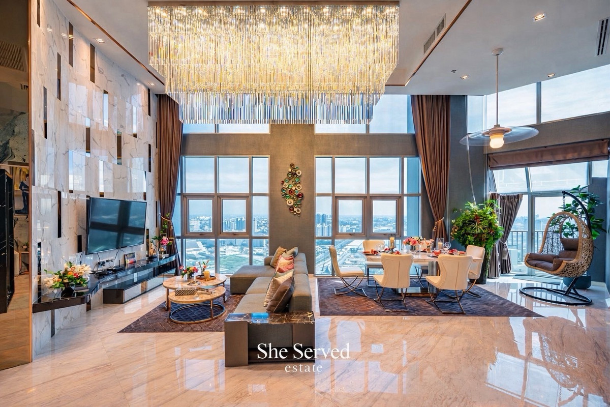 For SaleCondoRama9, Petchburi, RCA : ◈Belle Grand Rama 9◈ Penthouse — 36th Floor | 178.43 sq.m.3 Balconies | 180° Open View 2 Bedrooms