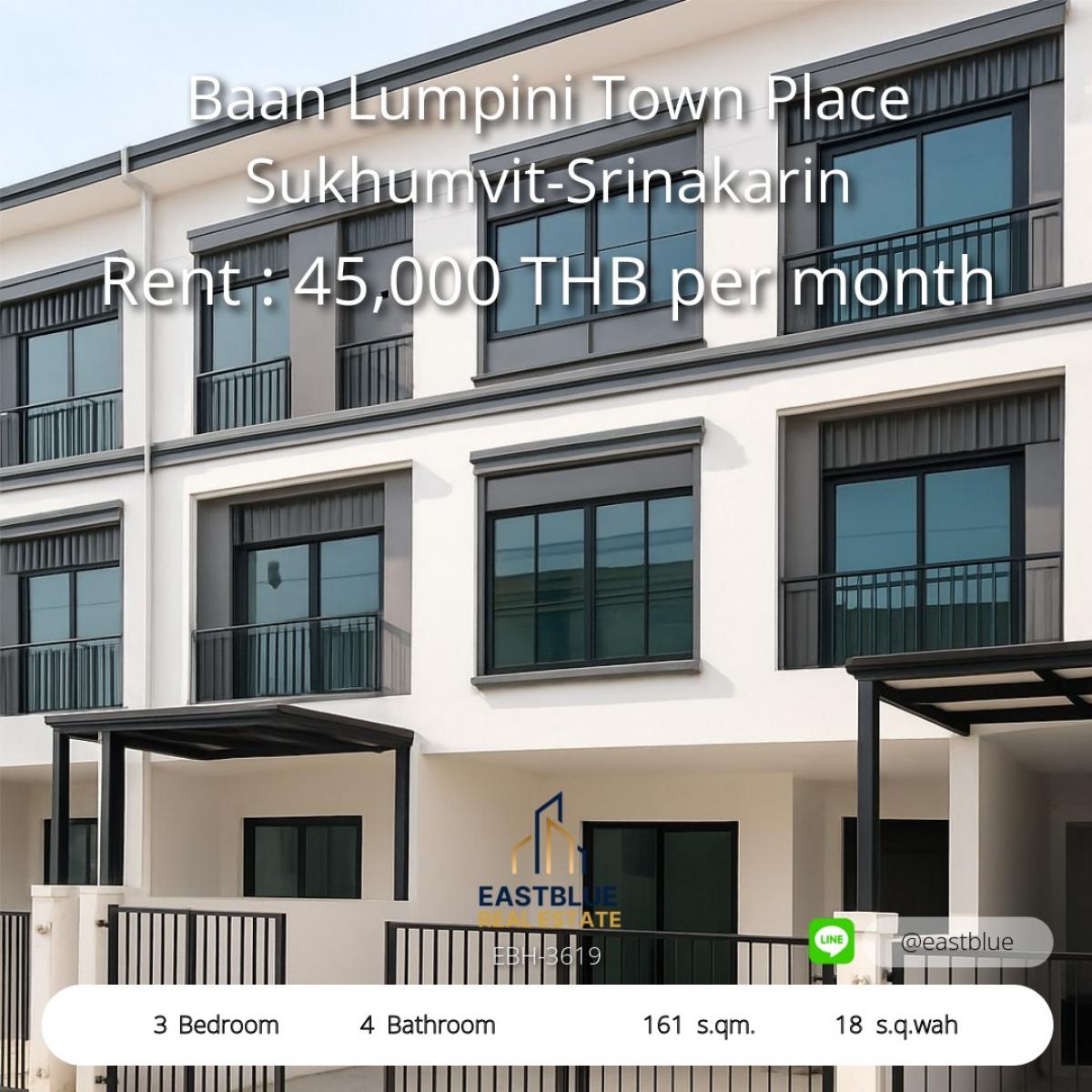 ให้เช่าทาวน์โฮมสมุทรปราการ สำโรง : 12/02/2026, บ้าน Lumpini Town Place สุขุมวิท-ศรีนครินทร์ 3 ห้องนอน 4 ห้องน้ำ พร้อมอยู่ 
เช่าเพียง 45,000 บาทต่อเดือน ใกล้ BTS และทางด่วน ตอบโจทย์ทุกไลฟ์สไตล์