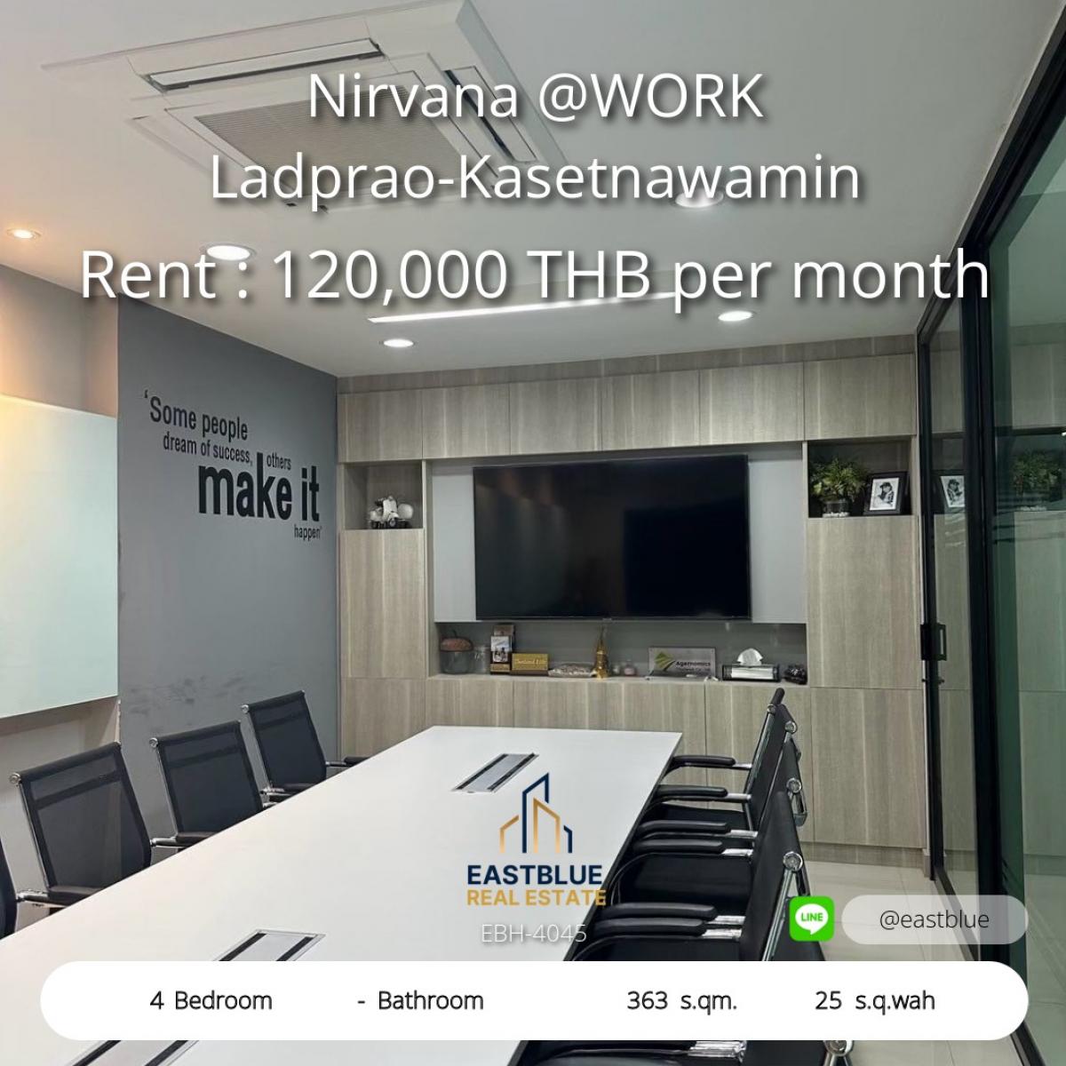 For RentOfficeKaset Nawamin,Ladplakao : 12/02/2026, Luxury house Nirvana @WORK Ladprao-Kasetnawamin 4 bedrooms with large space. 
Rent only 120,000 baht per month, close to the BTS and main road. Convenient travel on every route