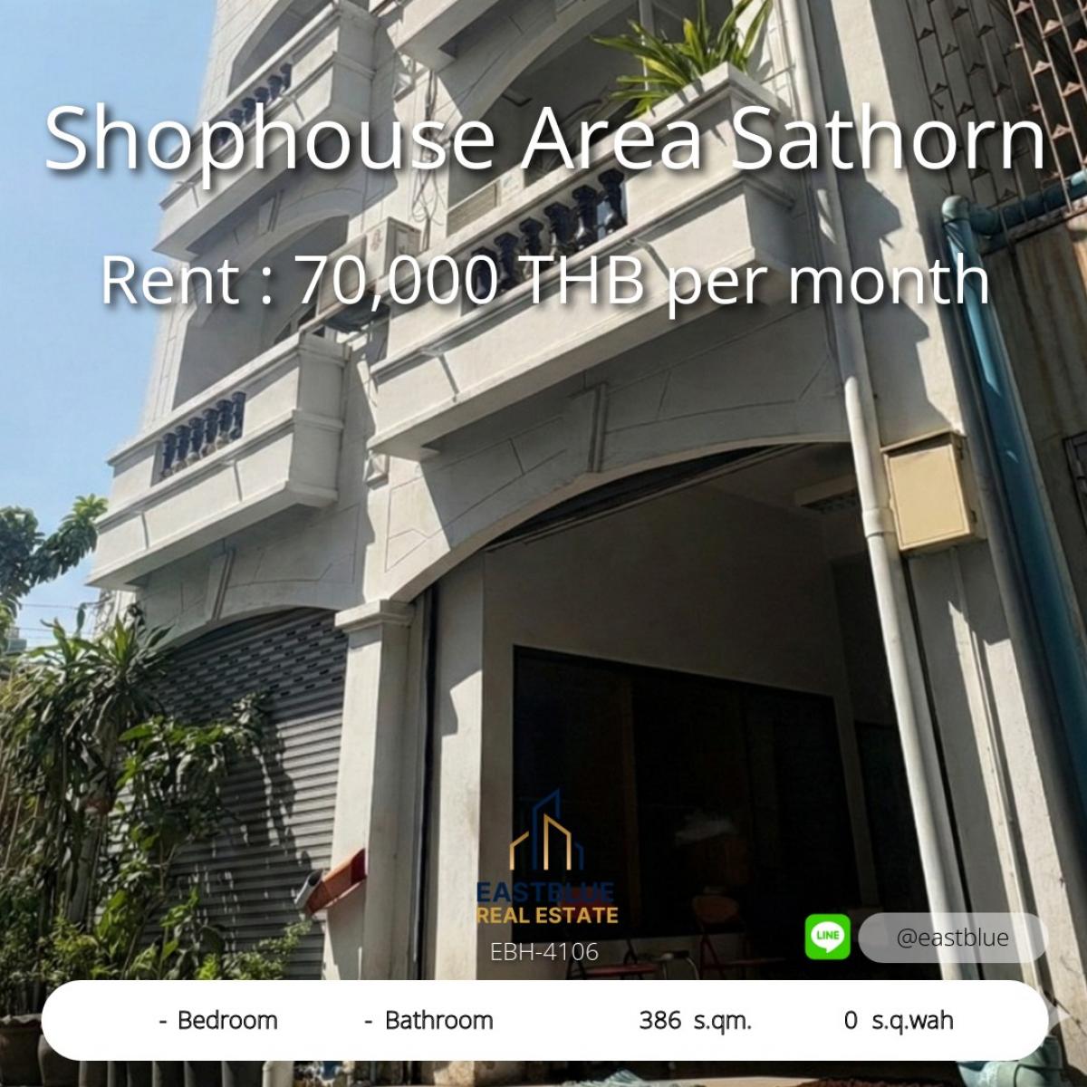 For RentShop HouseSathorn, Narathiwat : 12/02/2026, The best prime location in Sathorn. Hurry and reserve the Shophouse 386 sq m. A golden opportunity to invest or live. 
Special price for rent 70,000 baht per month, close to the BTS, in the heart of business.