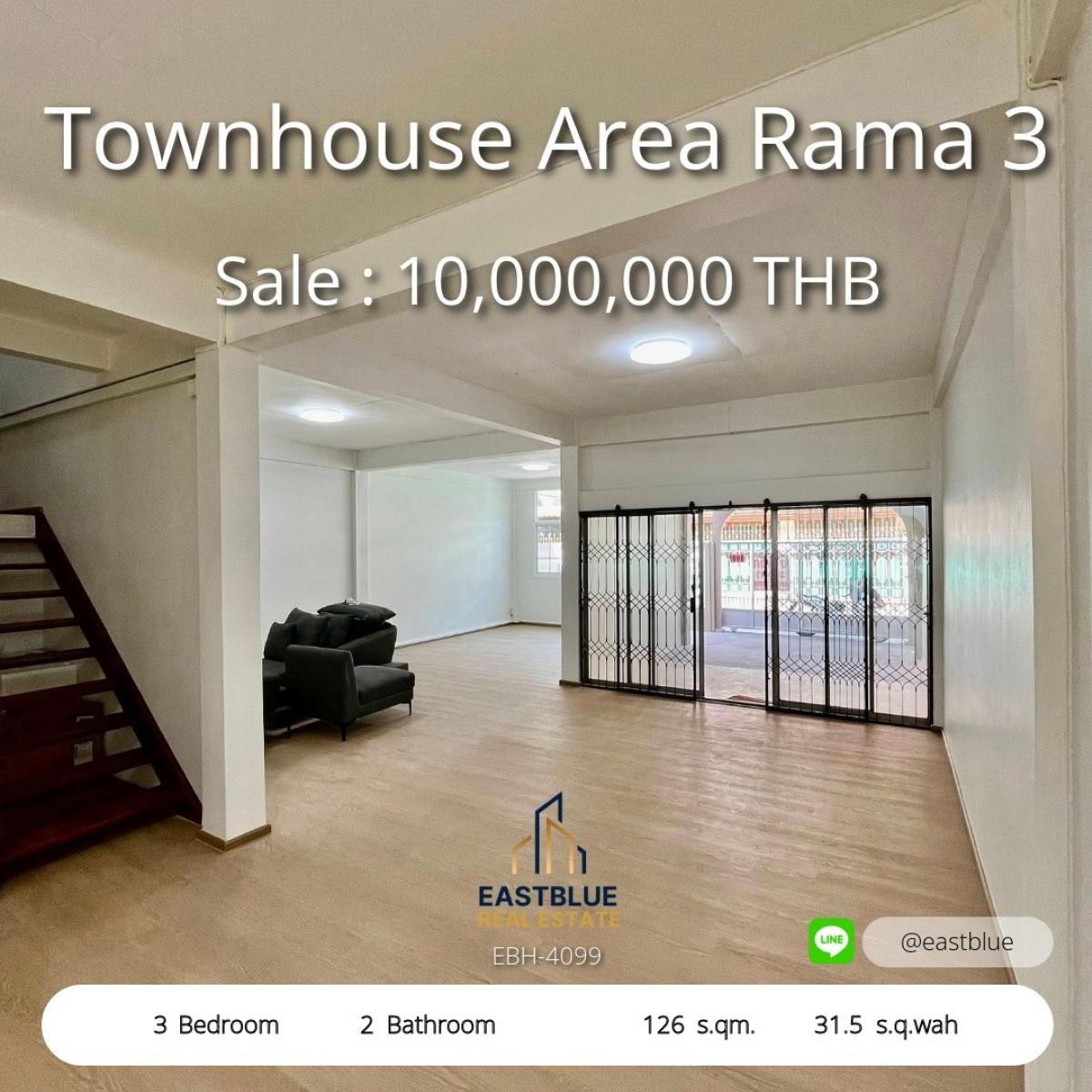 For SaleTownhomeRama3 (Riverside),Satupadit : 12/02/2026, Luxury townhome with 3 bedrooms in the heart of Rama 3. 
Rent 50,000 baht/month, sell for 10 million, best value!