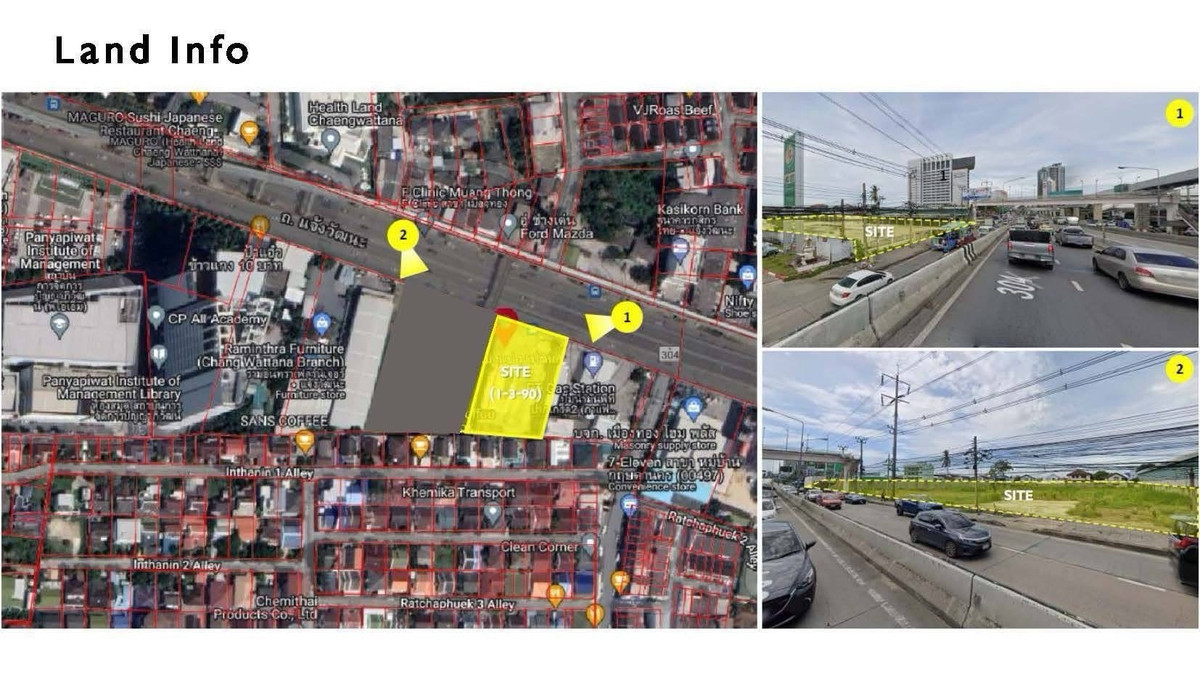 ขายที่ดินแจ้งวัฒนะ เมืองทอง : ขายที่ดินติดถนนใหญ่ 790 ตารางวา (1 ไร่ 3 งาน 90 ตารางวา) ฝั่งเดียวกับ เซนทรัล แจ้งวัฒนา เมืองทองธานี จังหวัด นนทบุรี ผังเมือง ย.8 สีน้ำตาล FAR 8:1 