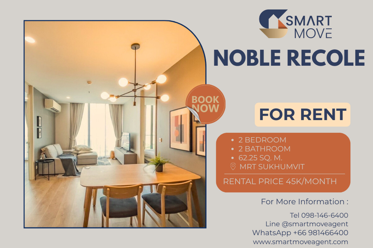 For RentCondoSukhumvit, Asoke, Thonglor : 🔥 For Rent !! prime area, high floor 13++, modern style!! 🔥 Code C20231100305..........Noble Recole, 2 bedroom, 2 bathroom, furnished, ready to move in📣📣