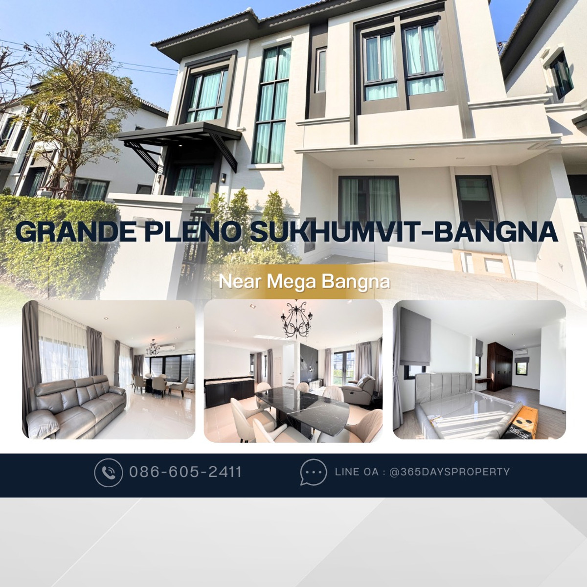 ให้เช่าสมุทรปราการ สำโรง : 💥ForRent💥3Bed •  Grande Pleno Sukhumvit–Bangna 🏡 Near Mega Bangna 🐶🐱 Pet Friendly* Ready to move in ‼️  Fully Furnished ✨