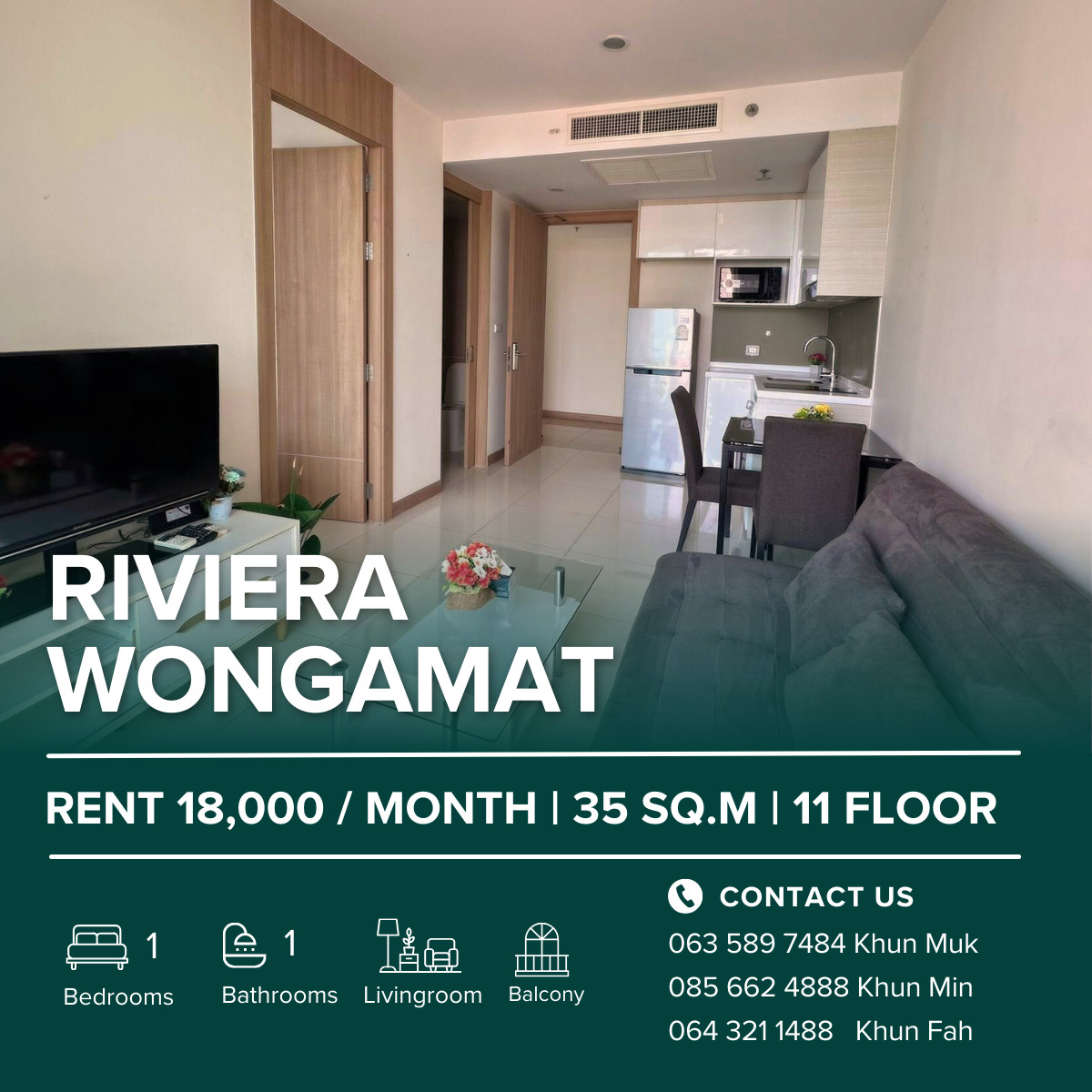 For RentCondoPattaya, Bangsaen, Chonburi : The Riviera Wongamat Beach For Rent 18,000 THB/Month | 1 Bedroom | Sea view | 11 Floor